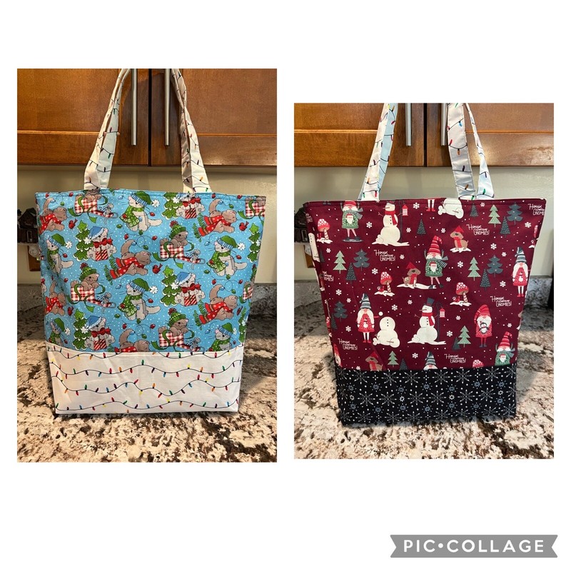 Christmas Cats Kittens Gnomes Reversible 2 In 1 Washable Cotton Market Tote Bag