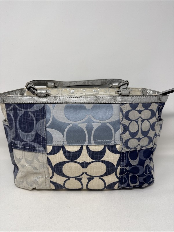 Coach Denim Patchwork Signature Tote Book Bag + Charm Vintage Y2K gallery