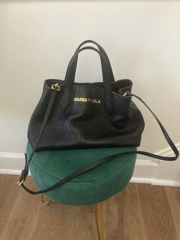 Bimba Y Lola Crossbody Black Genuine Pebble Leather Purse Handbag Authentic