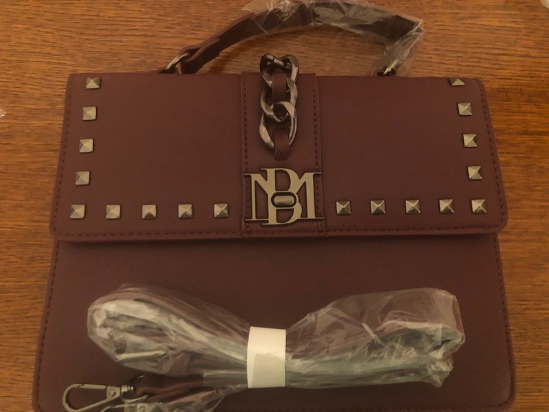 Badgley Mischka Stunning Stud Crossbody Top Handle Satchel Bag Vegan Leather NWT