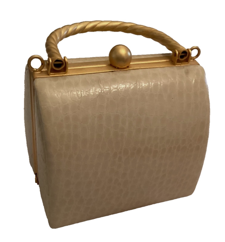 Inge Christopher Ivory Leather Evening Bag 5” X 5”—#1058