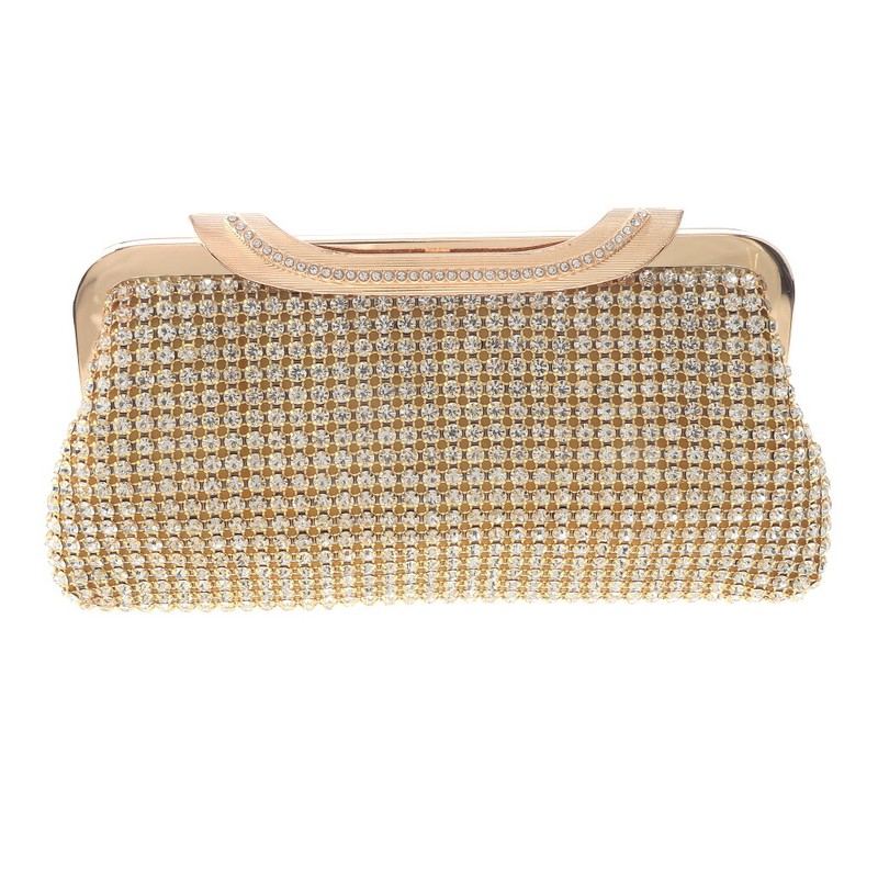 Gold Tone Metal Hardware Frame Soft Rhinestone Evening Bag BZY241-GCL