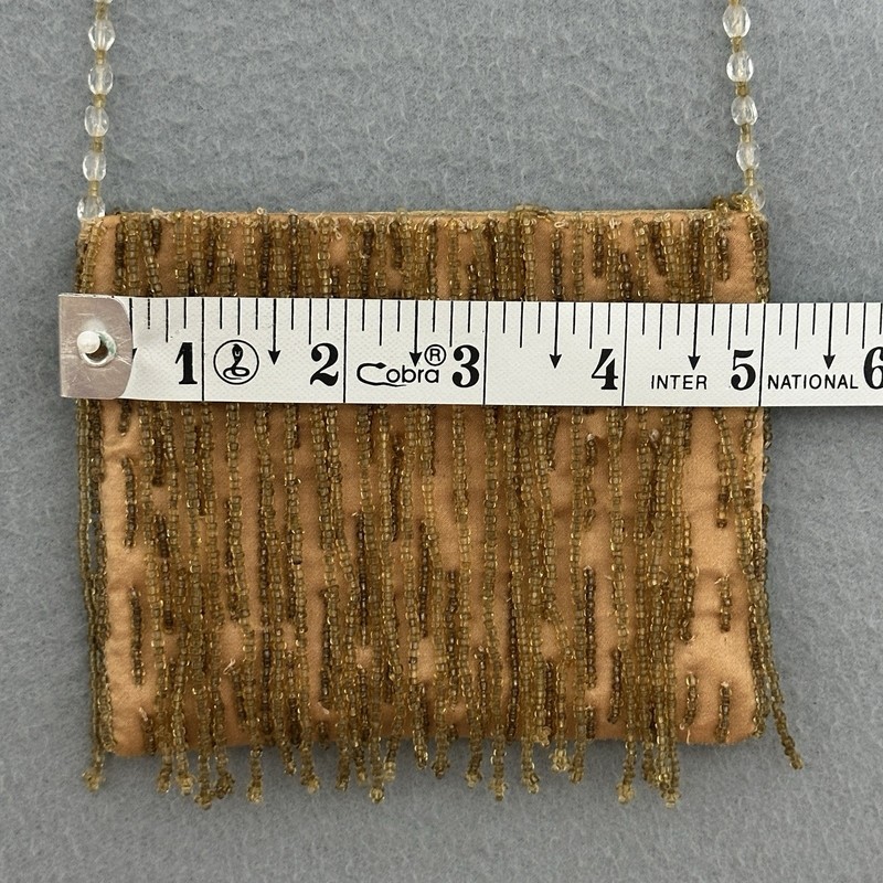 Moyna Gold Beaded Fringe Silk Crossbody Evening Bag Champagne Petite Mini Purse gallery