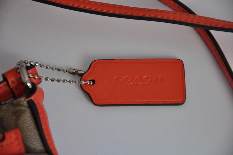 Coach East West Crossbody Khaki Bag Orange Pop-Up Pouch Accents Zip Close READ gallery
