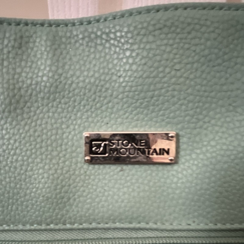 Stone Mountain Pebbled Teal Brown Shoulder Bag Silver Hardware Zipper Logo 17x11 gallery