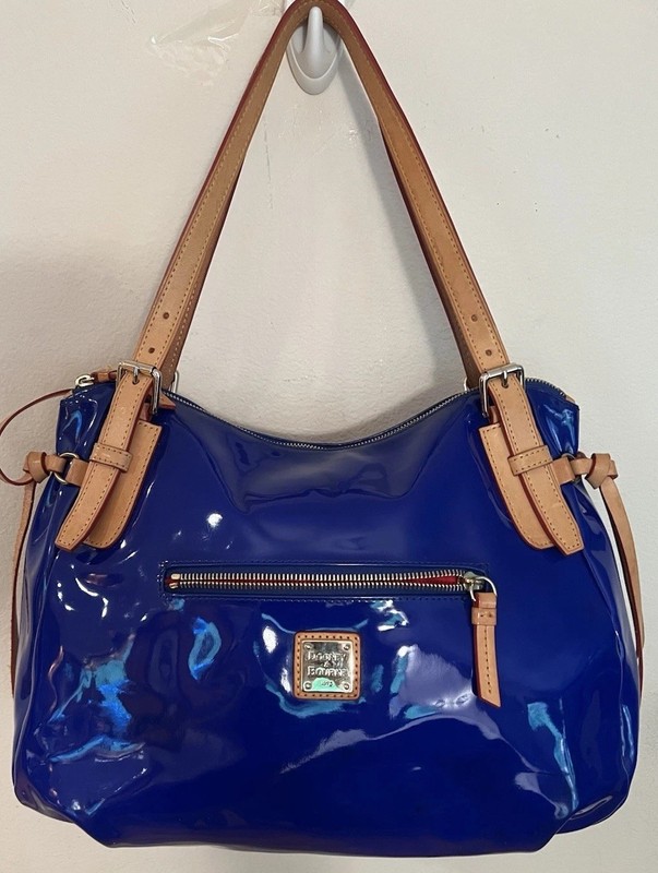 Dooney & Bourke Venus Nina Patent Leather Electric Blue Satchel Handbag 8+ Cond