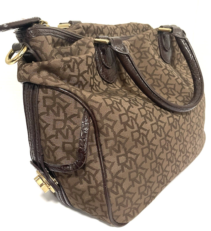 DKNY XLarge Brown Signature Print Gold Hardware Tote Shoulder Handbag REDUCED gallery