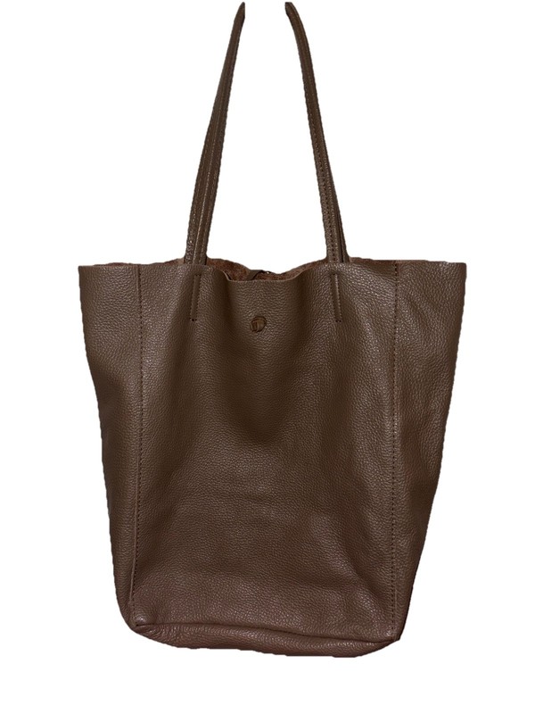 Borse In Pelle Minimalist Taupe Pebble Leather Packable Tote Bag Made In Italy