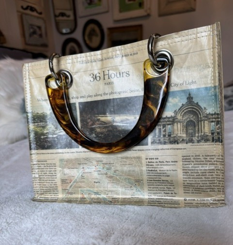 Couture Planet Recycled Newspaper Handbag Tote Purse Acrylic Handle Bag