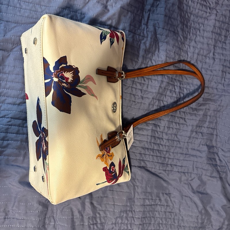 White Floral Patter Purse By Dana Buchman With Zebra Print Insides