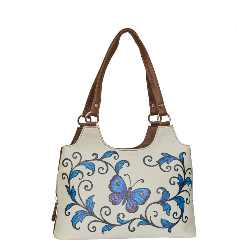 Butterfly Printed Vegan Leather Tote Bag for Women –Shoulder Handbag Purse