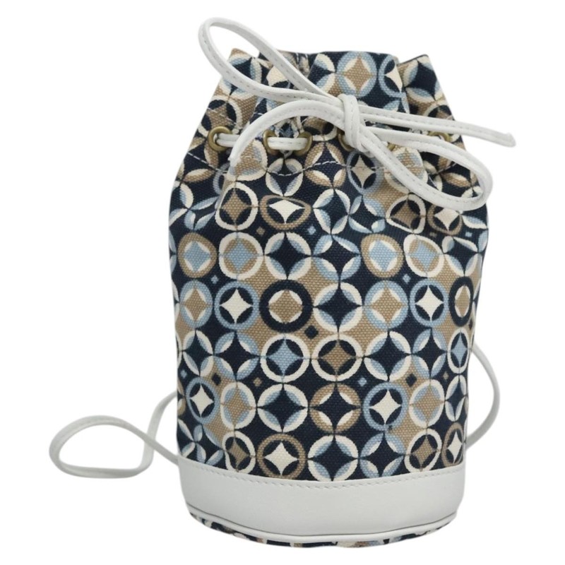 CELINE Shoulder Bag Canvas Blue Beige white Auth EC472V