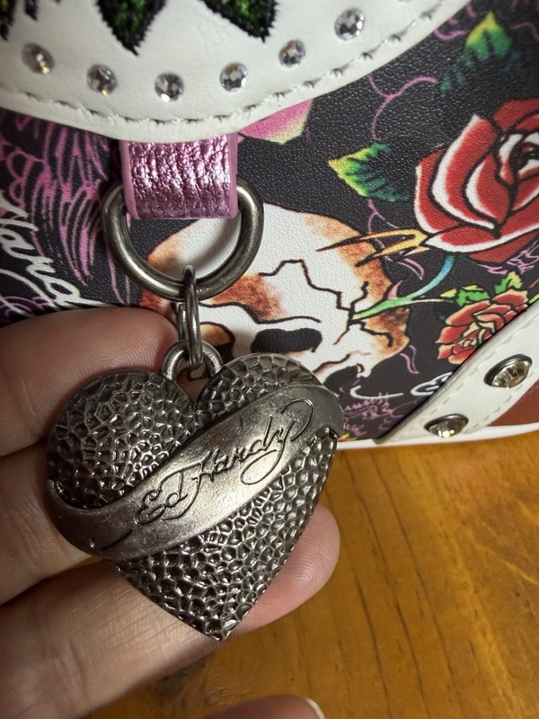 Ed Hardy Skull Roses Crossbody Bag Vegan Materials Rhinestones NWT gallery