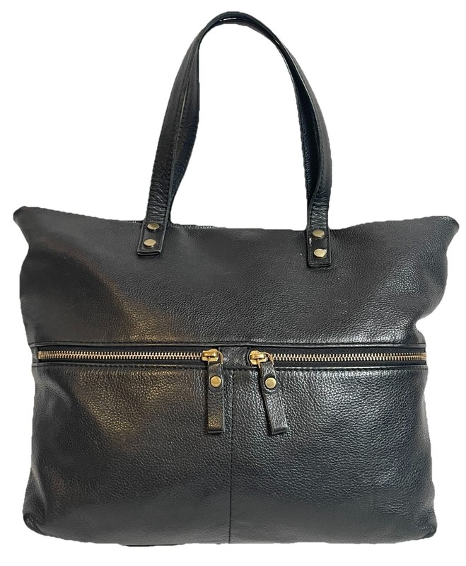 Aspen Pebbled Leather Shoulder Bag Purse Black Large Workwear Classic