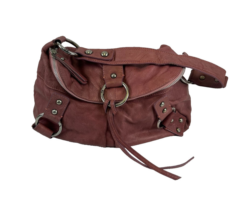 Marzia Genuine Leather Handbag Pink Purple Leather Zip Shoulder Purse Foldover