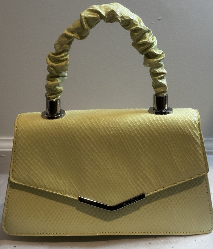ALDO Small Yellow Snake Print Embossed Satchel Top Handle Detachable Strap