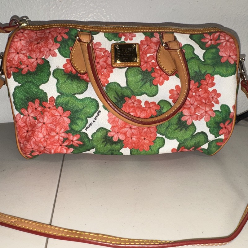 Vintage Dooney & Bourke Floral Hydrangea Satchel Purse Bag Pink Green