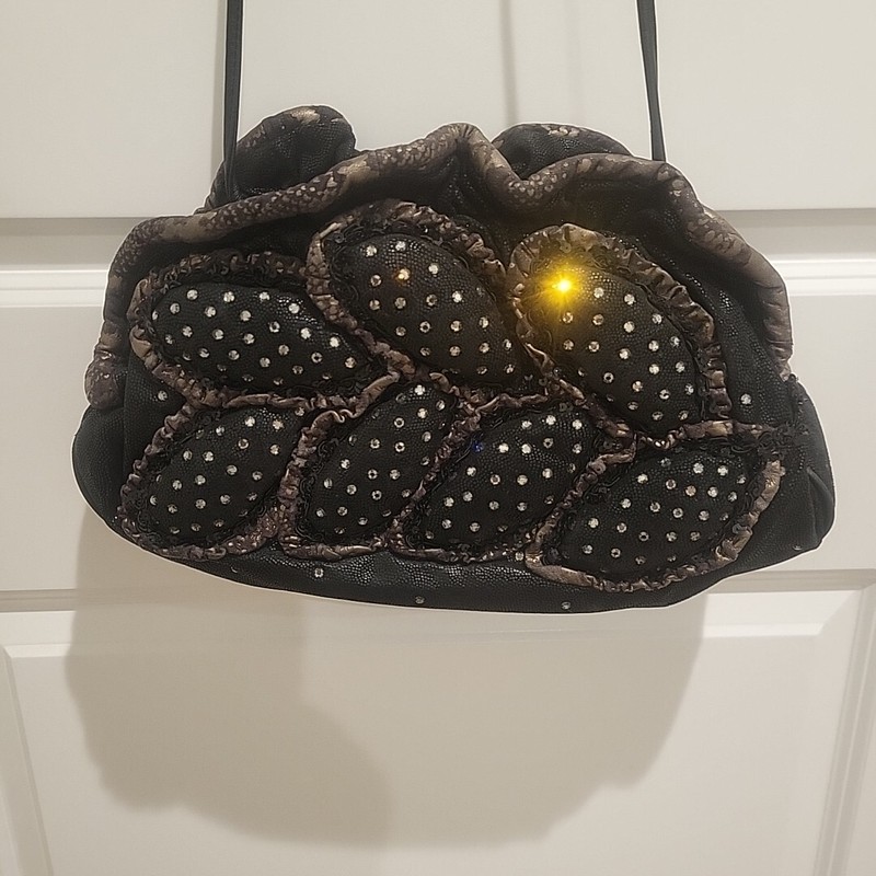 Vtg Rita Diana Mylinka NYC Black Shoulder Bag Purse Rhinestone Accents No Clasp
