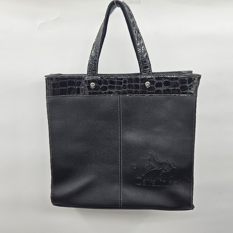 Cavallinho Black Faux Croc Leather Shoulder Tote Bag Crossbody Horse Logo gallery