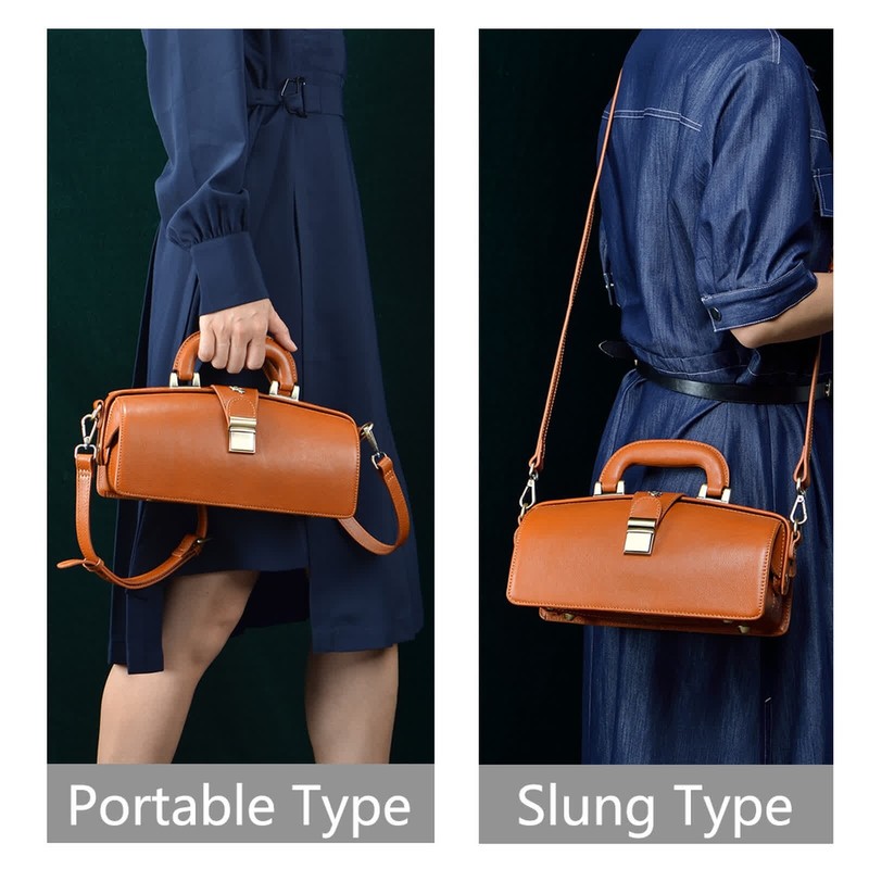 Lady's Leather shoulder bag Erivis Brown Doctor Bag Adjustable Strap Handles gallery