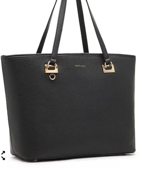 Anne Klein Black Tote Shoulder Bag Zip Closure Gold Hardware Lined Pockets