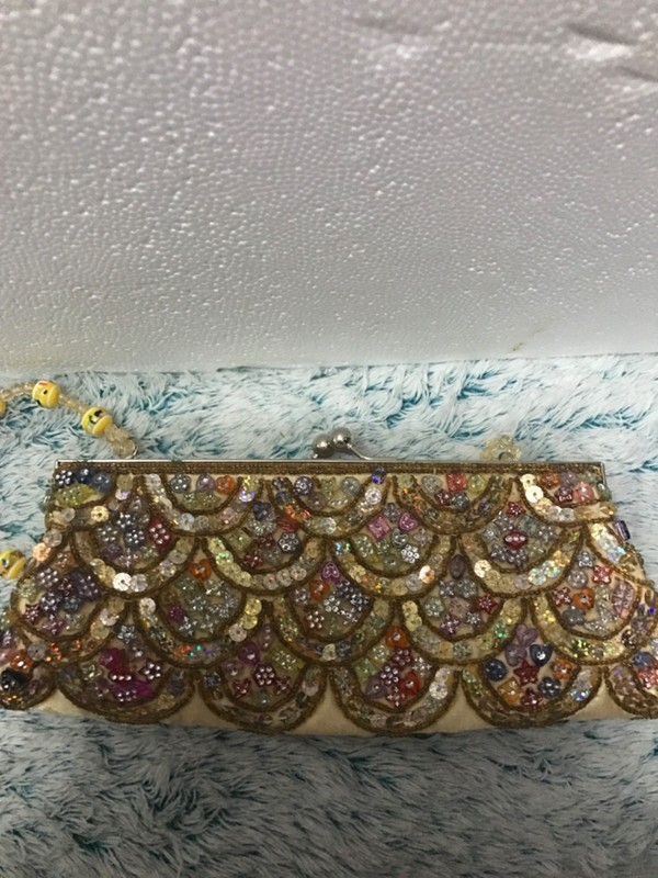 Satin beaded handbag with 2 strap options beaded or silver chain. gallery
