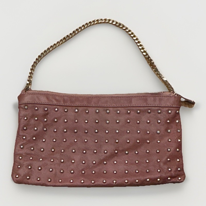 Pop Corn Milano Pink Studded Zip Shoulder Bag Chain Strap clutch Purse Small
