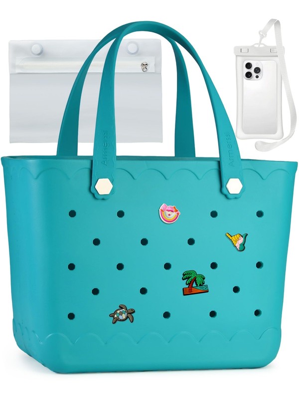 Rubber Beach Bag Waterproof Durable Tote Bag for Beach Sports Pool Modern Rub…