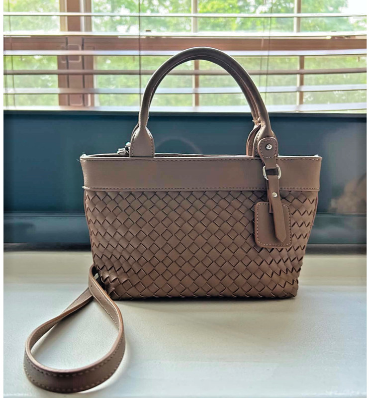 Antik Kraft Woven Mini Tote Crossbody Bag Tan Camel Faux Leather Purse