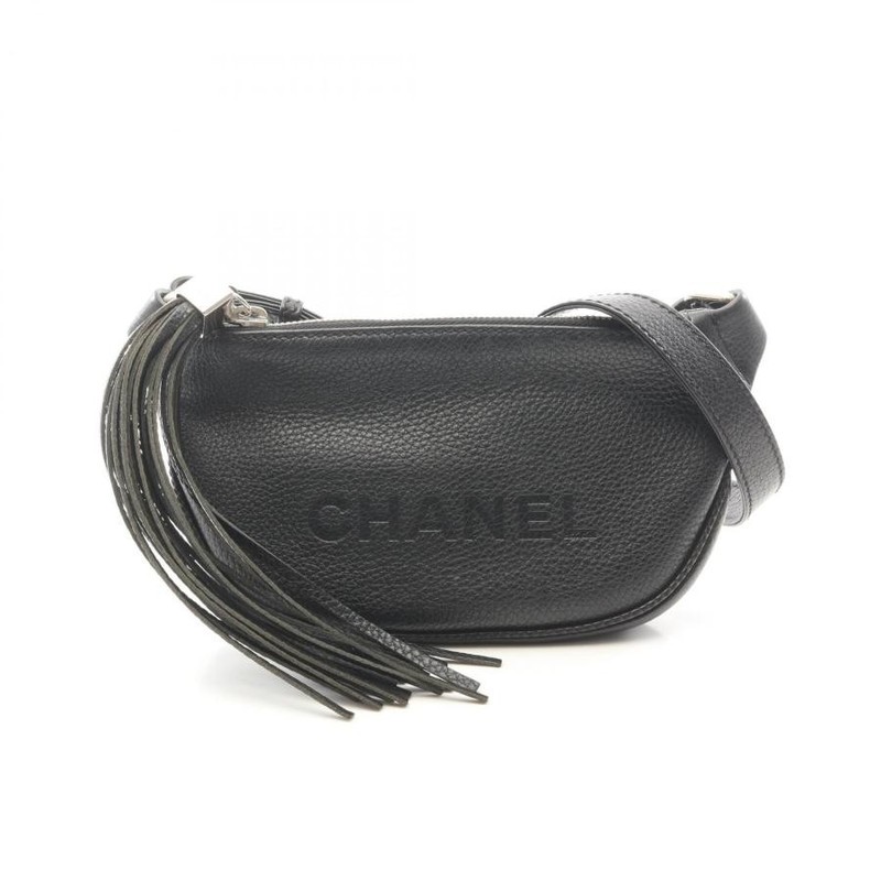 CHANEL Bag: Logo Fringe Shoulder Black W23H13D5cm w/o accessories;