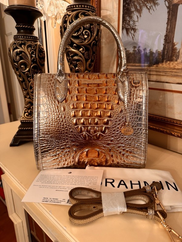New BRAHMIN MACCHIATO OMBRE SMALL CAROLINE SATCHEL Gold And Silver gallery