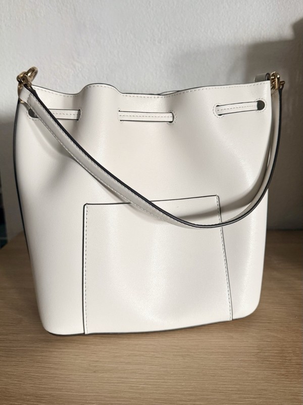 Michael Kors Eden MD Drawstring Shoulder Leather Crossbody Bucket Bag White gallery