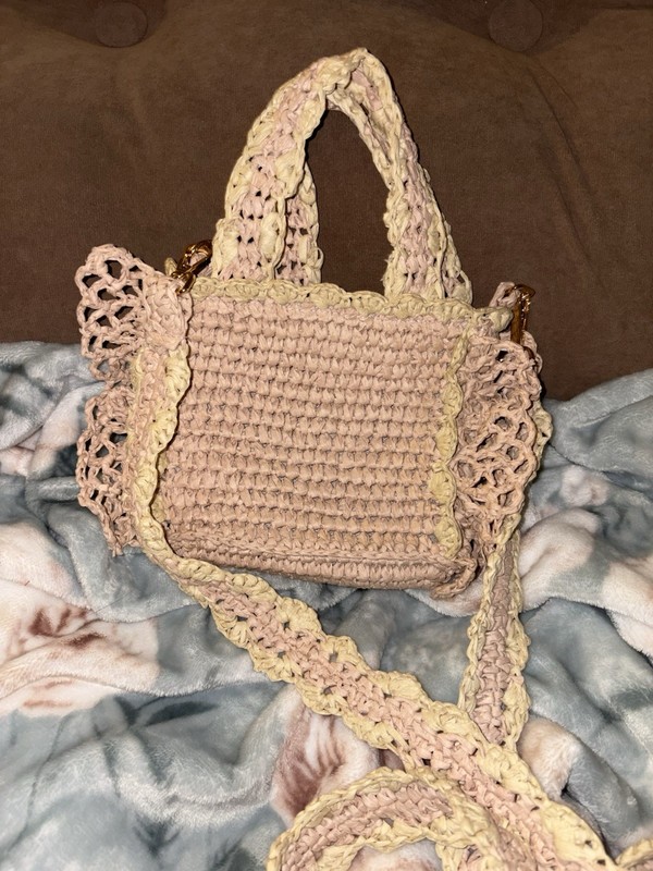 Mini Crochet Crossbody Bag Lined Detachable Strap Magnetic Closure