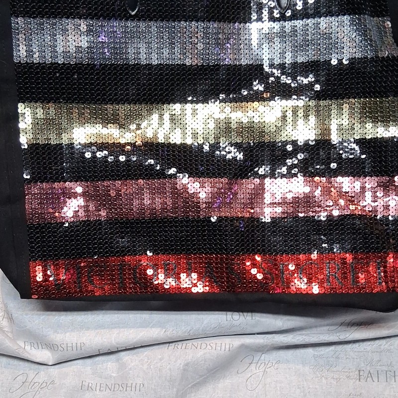 Victoria's Secret Large Black Multicolor Sequin Stripe Tote Bag for Women gallery