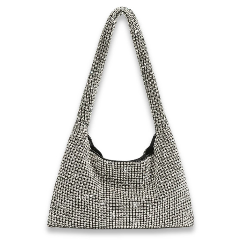 Rhinestone Mesh Bag Wedding Party Crystal Shoulder Bag Silver Diamond Purse