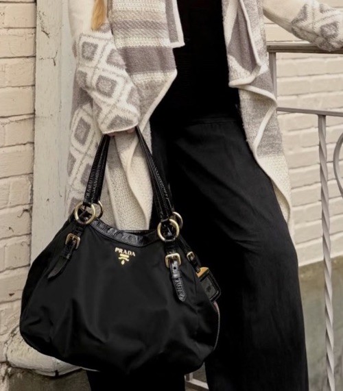 Prada Black Naplak Trimmed Tessuto Side Zip Tote