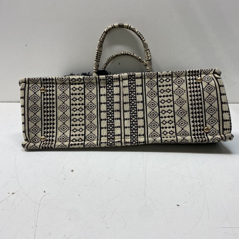 Sorena Beige Black Geometric Woven Fabric Top Handle Red Tote Purse gallery