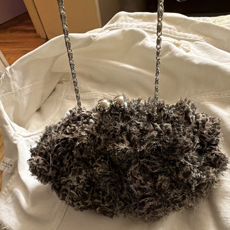 Lulu Townsend Leopard Animal Print Kiss Lock Clutch Chain Strap Silver Hardware