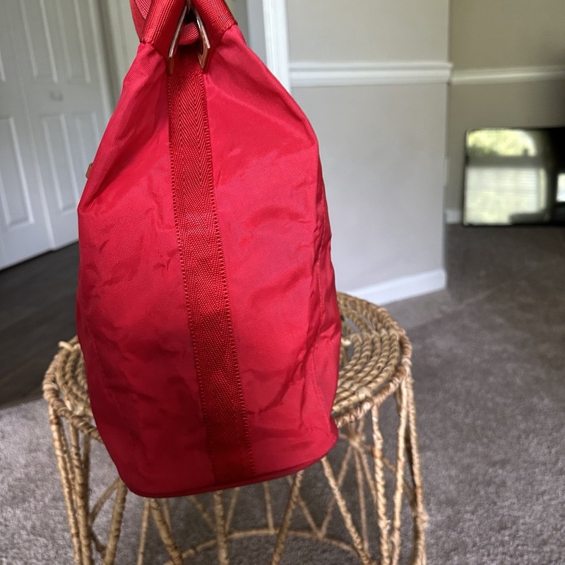 Vintage Jordache Nylon Canvas Tote Shoulder Bag in Red Brown Leather Handles gallery