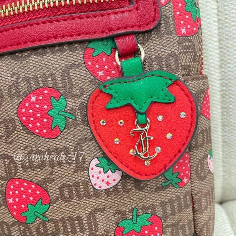NEW Juicy Couture Strawberry Monogram Sling Backpack Brown Red Gold Tone gallery