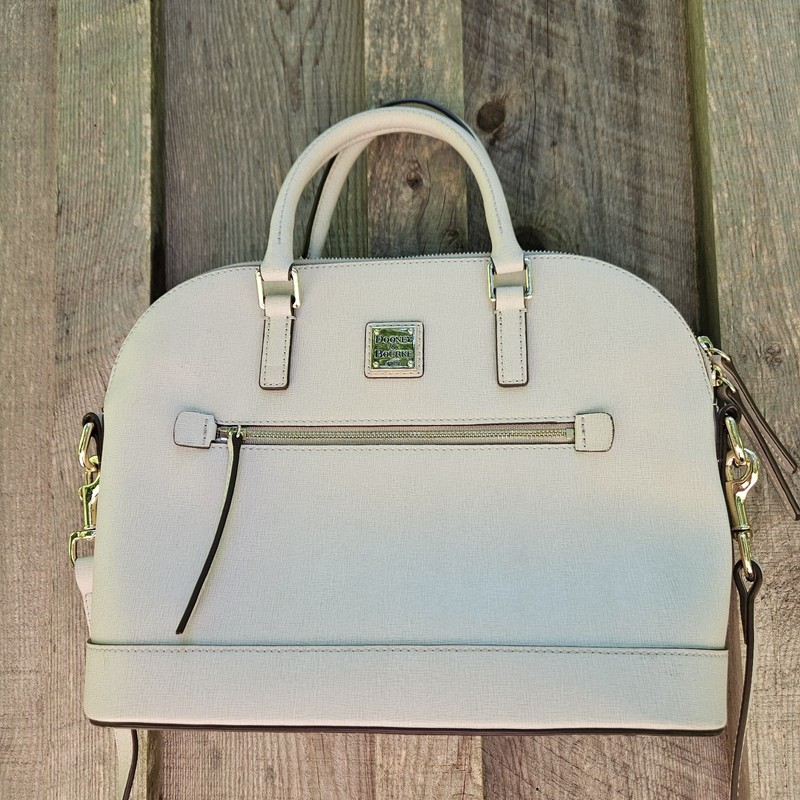 Dooney & Bourke Saffiano Domed Zip Satchel White Blue Pinstripe Lining $338