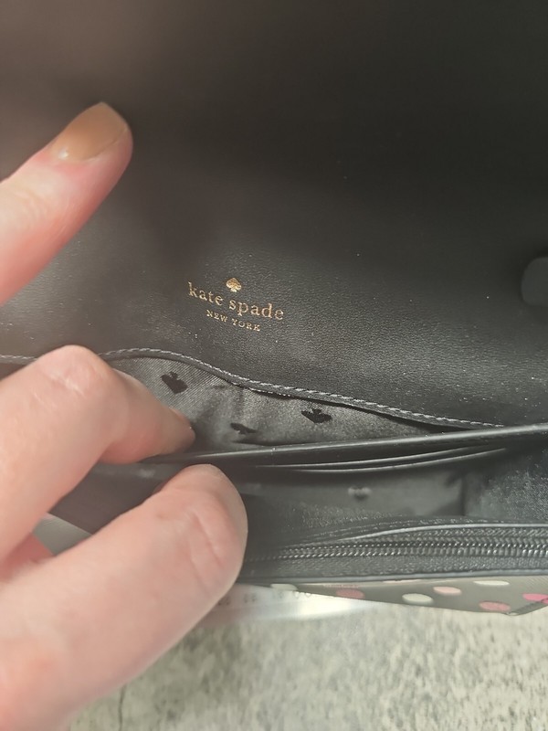 KATE SPADE Purse Black With Pink White Glitter Polka Dots Gold Chain Strap NWOT gallery