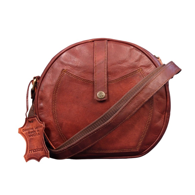 Madosh Womens Genuine Leather Half Circle Round Crossbody Shoulder Hobo Handbag