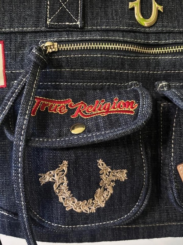 NWT TRUE RELIGION VARSITY PATCHES DARK BLUE DENIM PURSE SHOULDER BAG gallery
