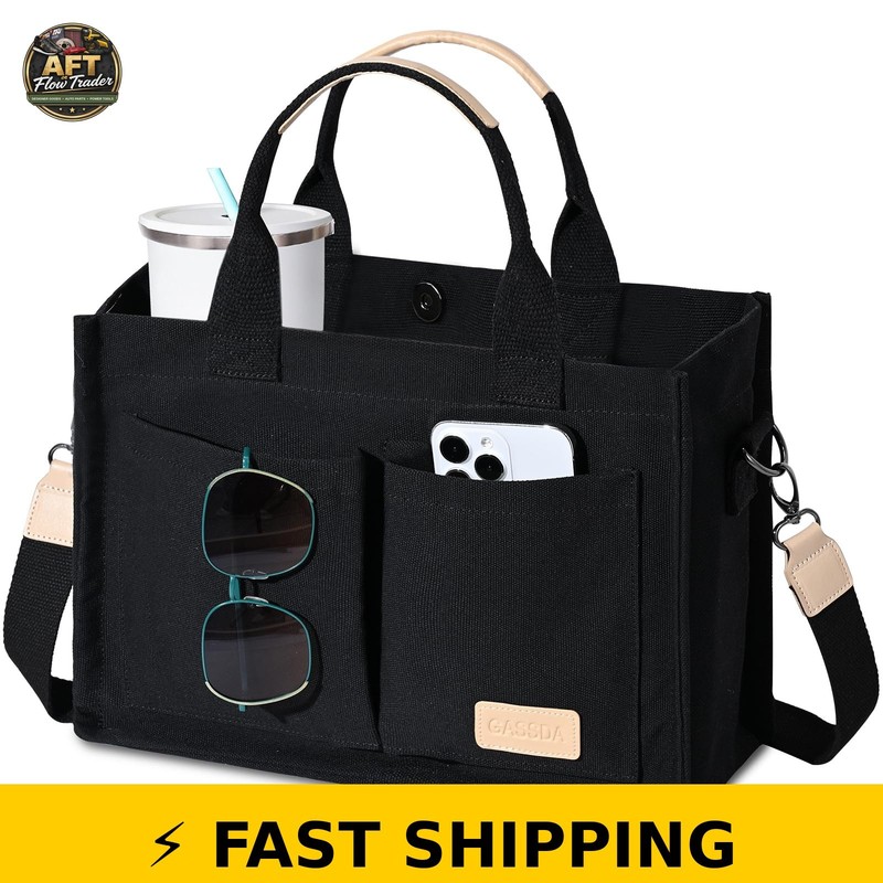 GASSDA Canvas Tote Bag for Women with Pockets - Crossbody Work Purse