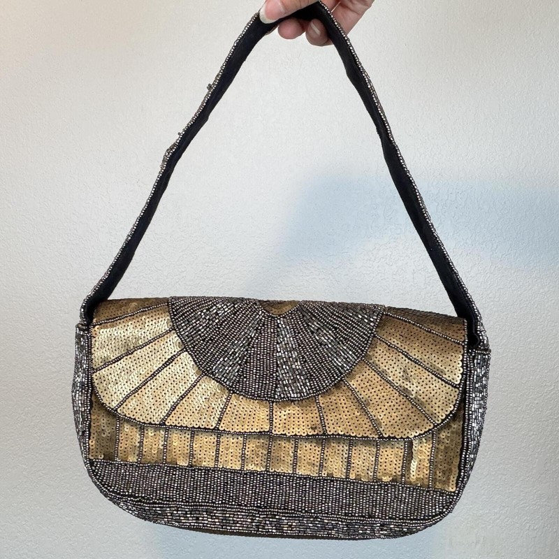 Beaded Gold and Silver Evening Shoulder Bag