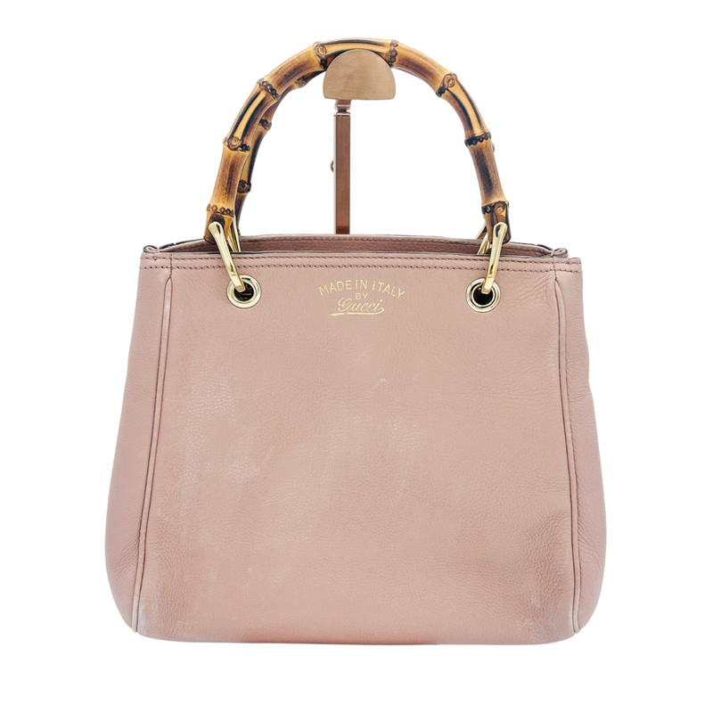 GUCCI Bamboo Shopper Small 336032 Leather Handbag Pink with Guarantee Card Italy