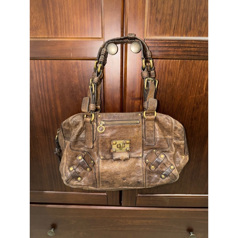 Juicy Couture Vintage Brown Distressed Leather Satchel Brass Hardware Bag