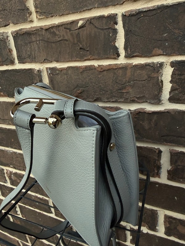 NWT $398 Furla Nuvola Cenere Grey Grained Calf Leather Crossbody S gallery