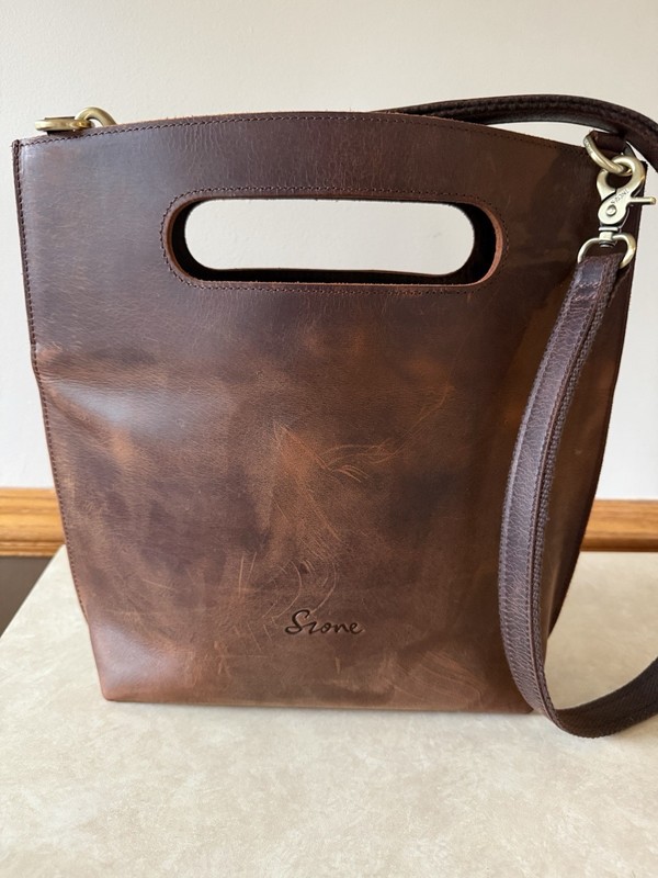 Szone Women Genuine Brown Cowhide Leather Distressed Crossbody Bag Clutch Tote